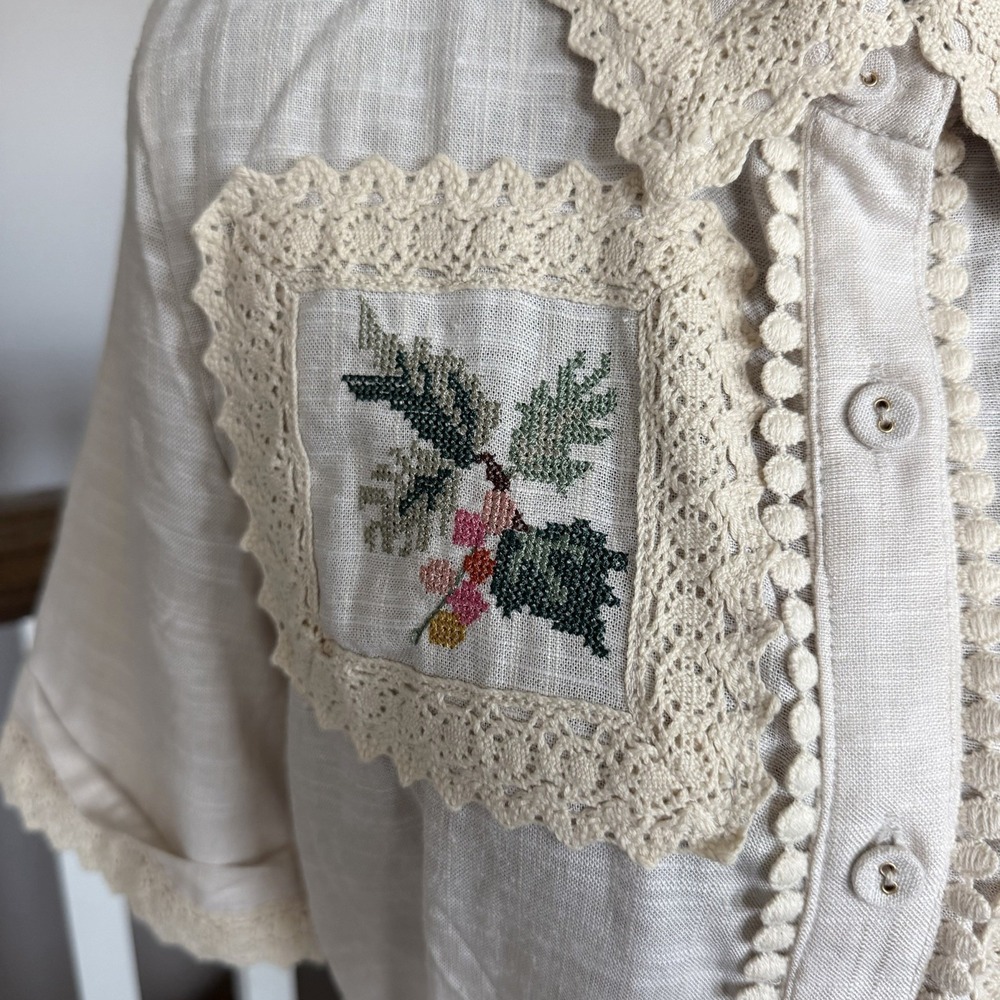 Calypso St Barth NWT Linen Blend Crochet Belted Shirt Dress Bird Resort Luxury - Picture 5 of 14